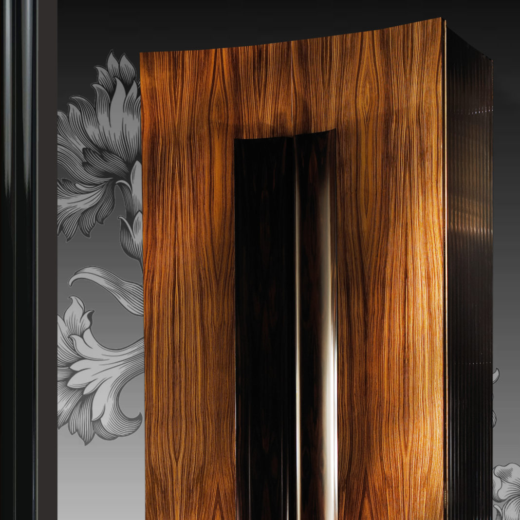 Italian Zebrawood Veneer Tall Two Door Cabinet