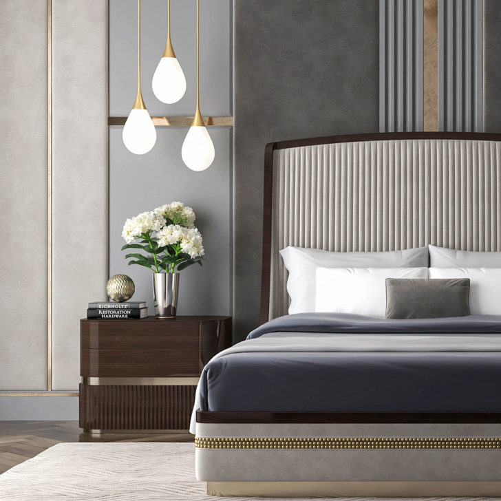 Luxury Art Deco Inspired Studded Walnut Bed