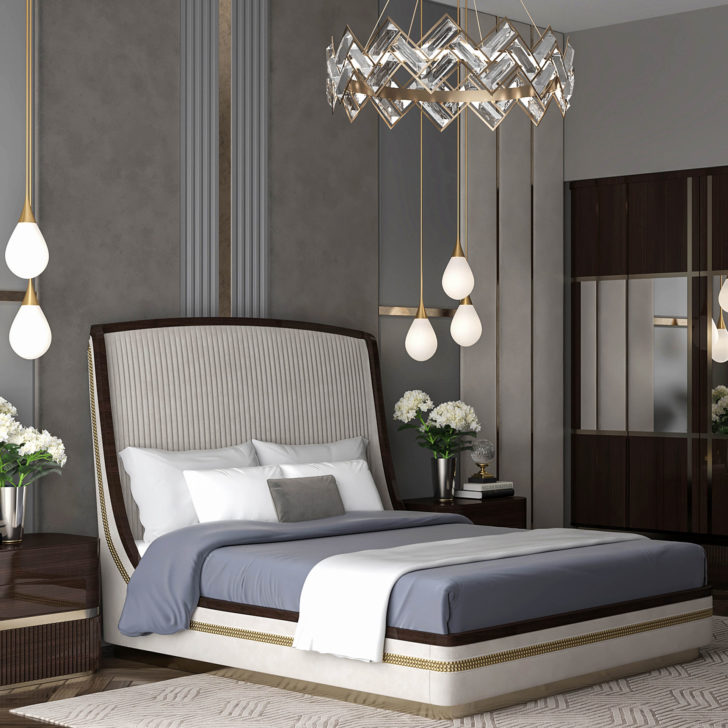 Luxury Art Deco Inspired Studded Walnut Bed