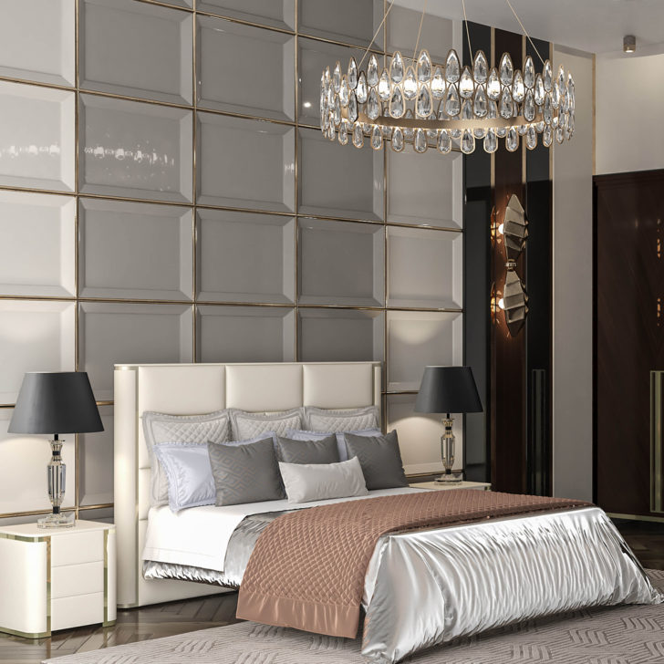 Modern Leather Upholstered Bed With Chrome Detail