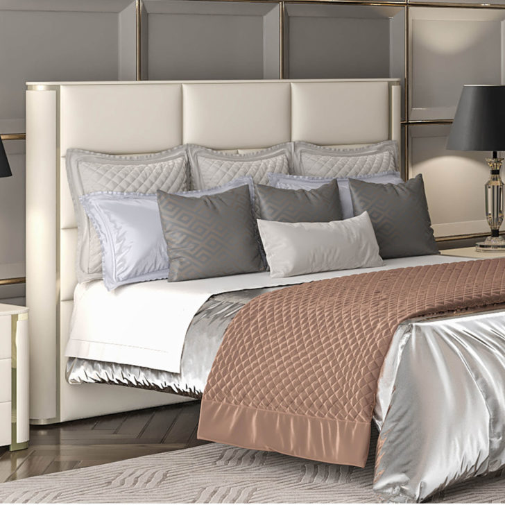 Modern Leather Upholstered Bed With Chrome Detail