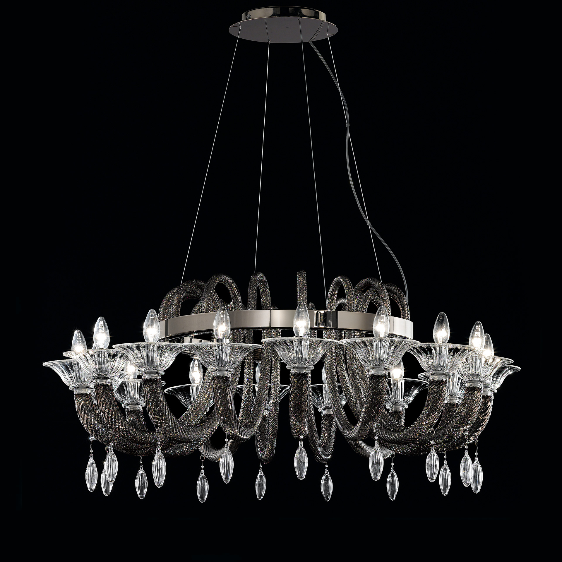 Grey Murano Glass Chandelier With Pendant Drops