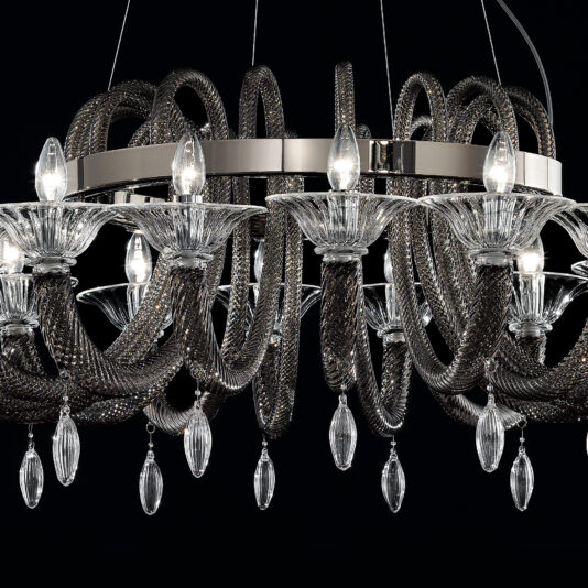 Grey Murano Glass Chandelier With Pendant Drops Grey Murano Glass Chandelier With Pendant Drops