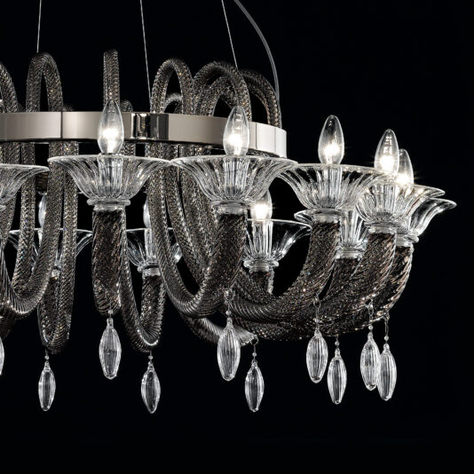 Grey Murano Glass Chandelier With Pendant Drops Grey Murano Glass Chandelier With Pendant Drops
