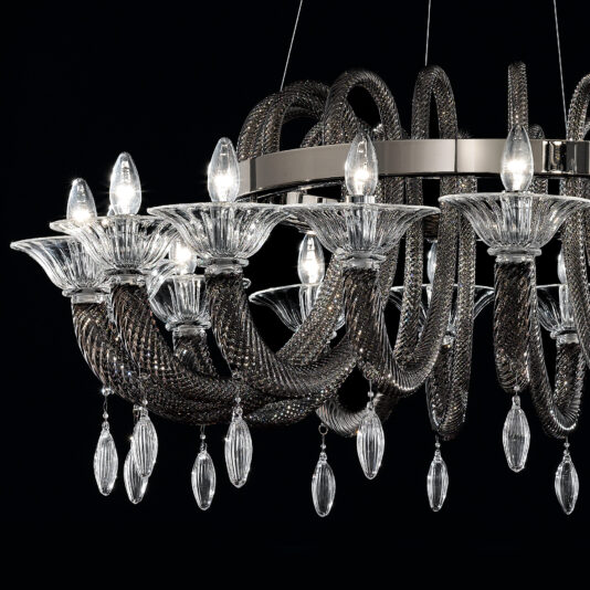 Grey Murano Glass Chandelier With Pendant Drops Grey Murano Glass Chandelier With Pendant Drops