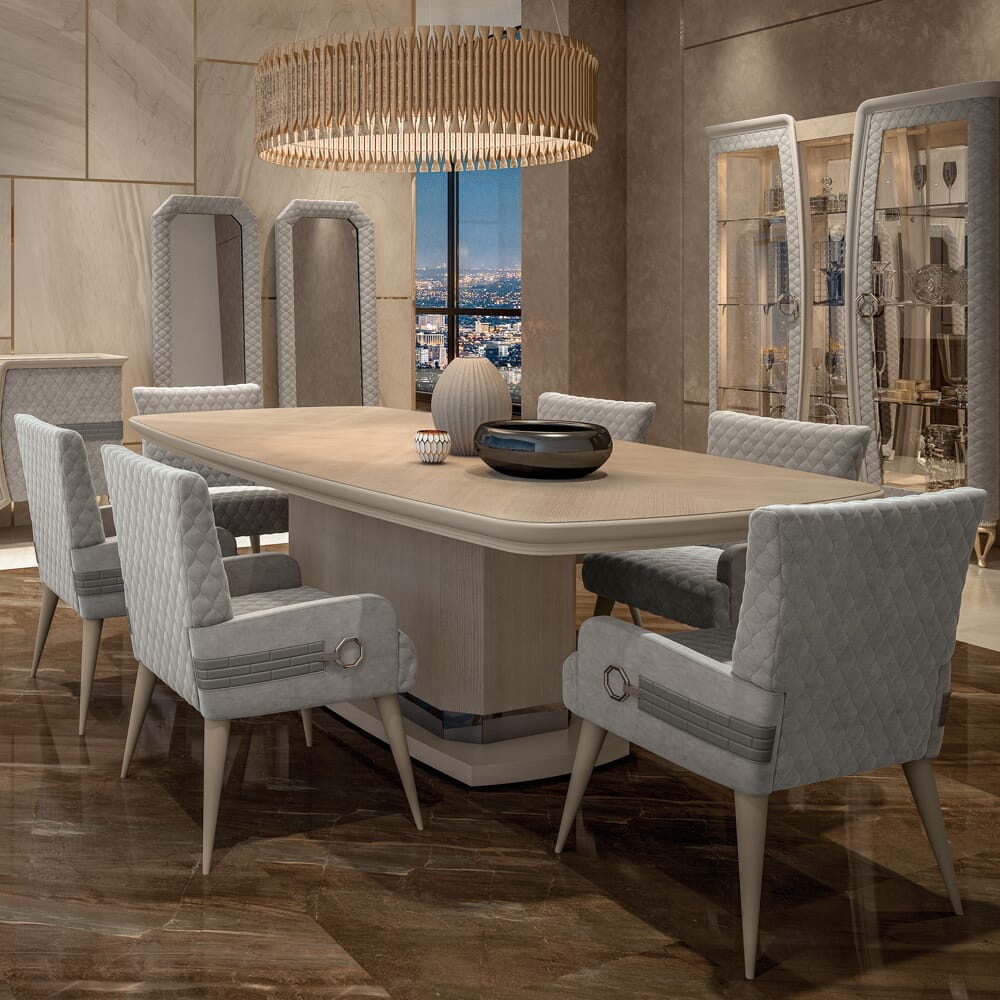 warm neutral colour scheme in a luxury dining room