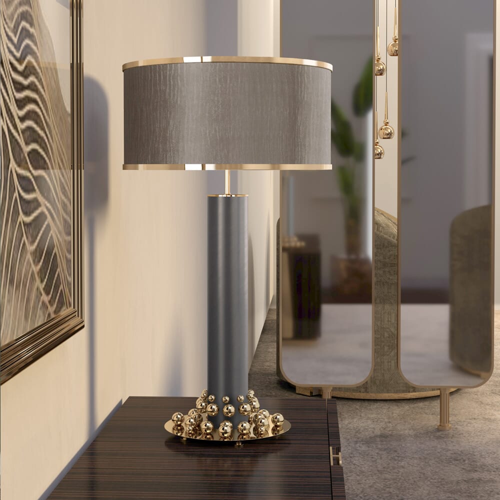 neutral colour scheme with a luxury lamp with gold pearls design feature
