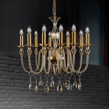 Murano Glass Chandelier With Amber Pendants Murano Glass Chandelier With Amber Pendants