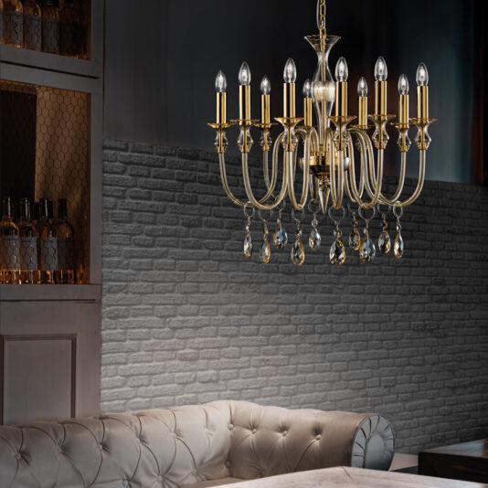 Murano Glass Chandelier With Amber Pendants Murano Glass Chandelier With Amber Pendants