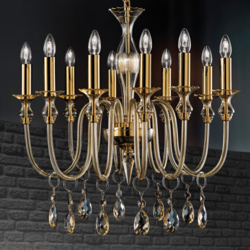 Murano Glass Chandelier With Amber Pendants Murano Glass Chandelier With Amber Pendants