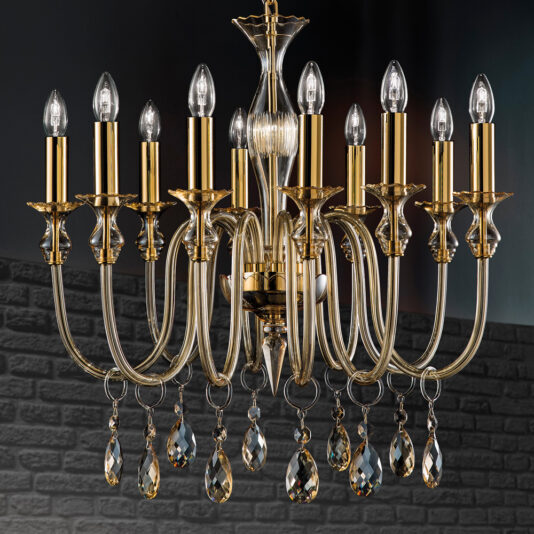 Murano Glass Chandelier With Amber Pendants Murano Glass Chandelier With Amber Pendants