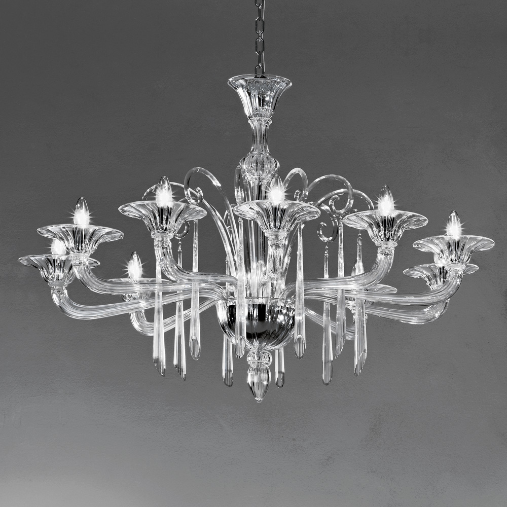 Murano Glass Chandelier With Fluted Pendants