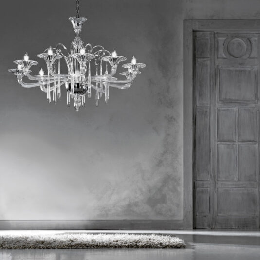 Murano Glass Chandelier With Fluted Pendants Murano Glass Chandelier With Fluted Pendants