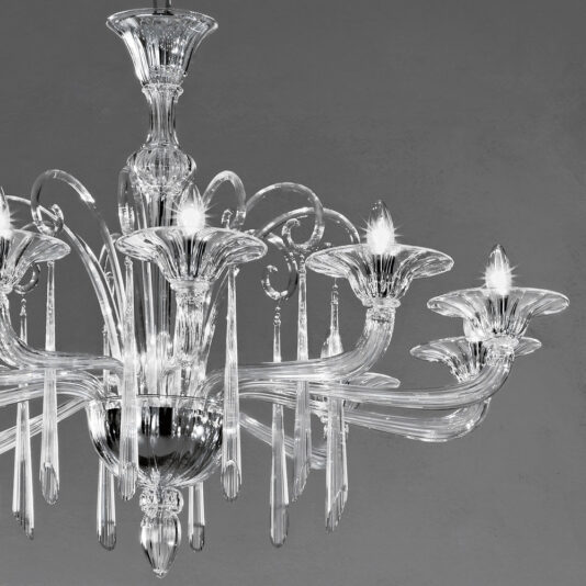 Murano Glass Chandelier With Fluted Pendants Murano Glass Chandelier With Fluted Pendants