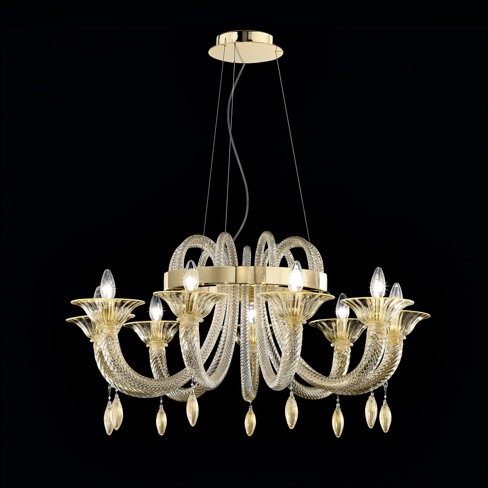 Murano Glass Chandelier With Pendant Drops