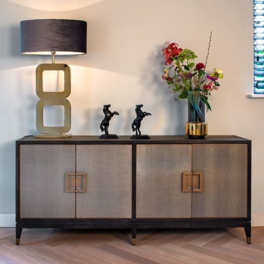 Black Oak And Faux Leather Sideboard