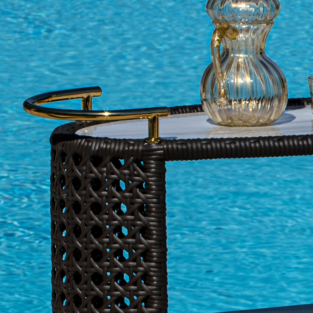 Outdoor Rattan Style Marble Drinks Trolley