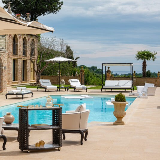 Outdoor Rattan Style Marble Drinks Trolley