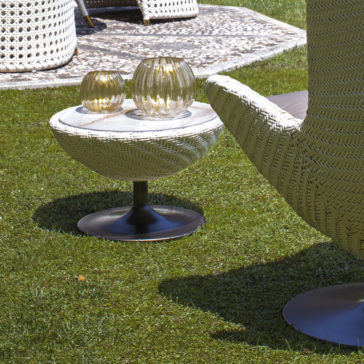 Rattan Style Outdoor Side Table Pouffe And Stool