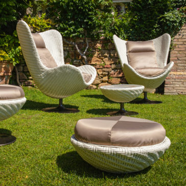 Rattan Style Outdoor Side Table Pouffe And Stool