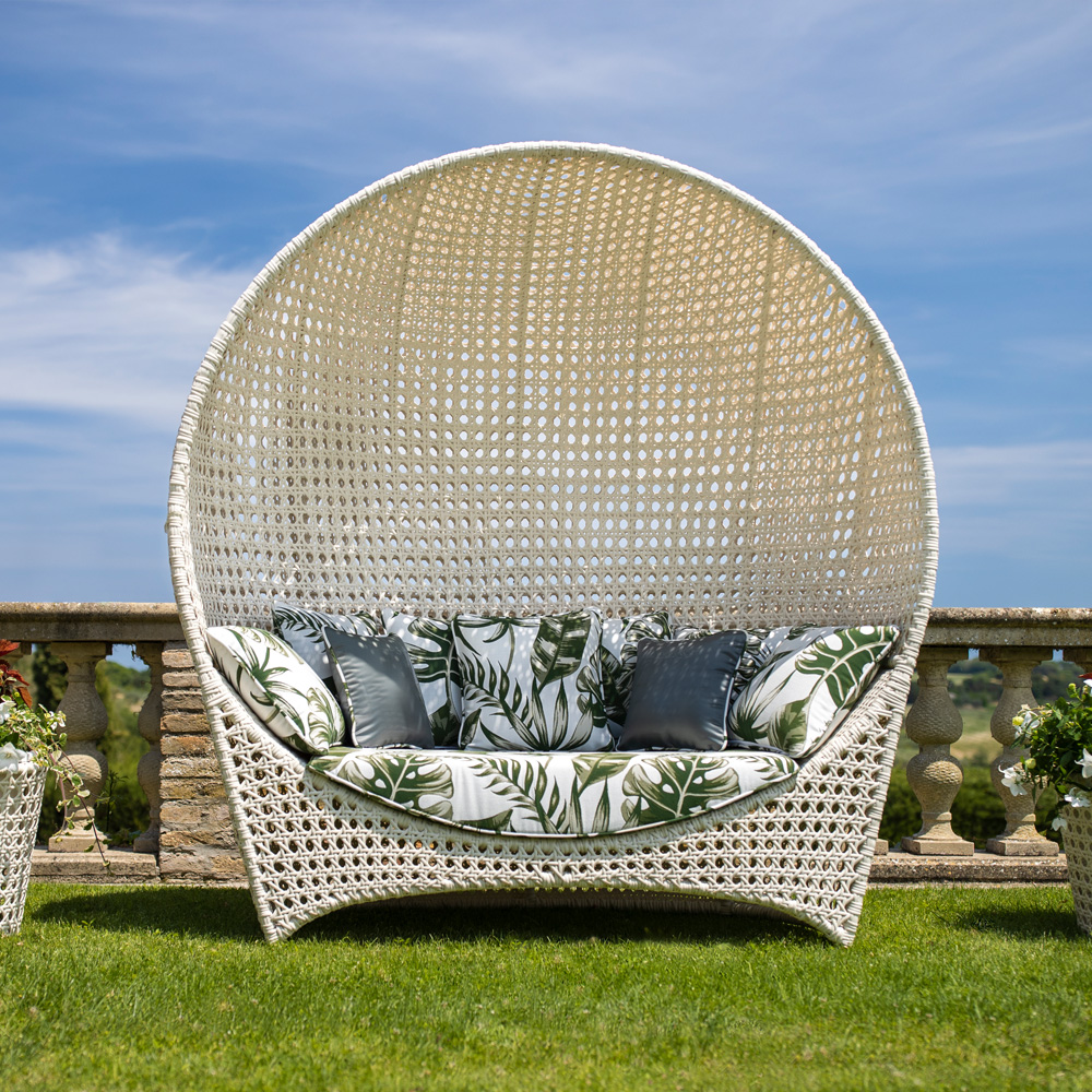 Rattan Style Covered Bench Sofa