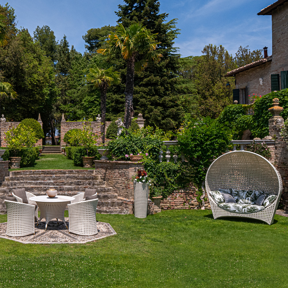 Rattan Style Covered Bench Sofa