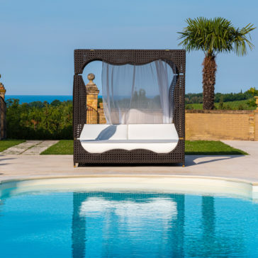 Rattan Style Four Poster Double Sun Lounger