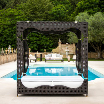Rattan Style Four Poster Double Sun Lounger