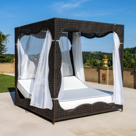 Rattan Style Four Poster Double Sun Lounger