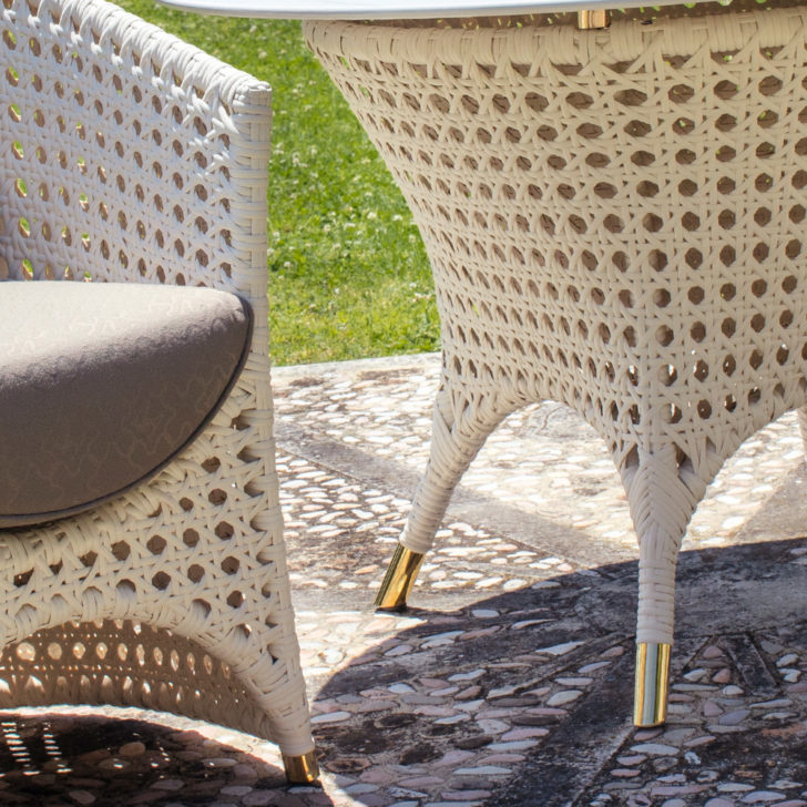 Rattan Style Outdoor Marble Dining Set