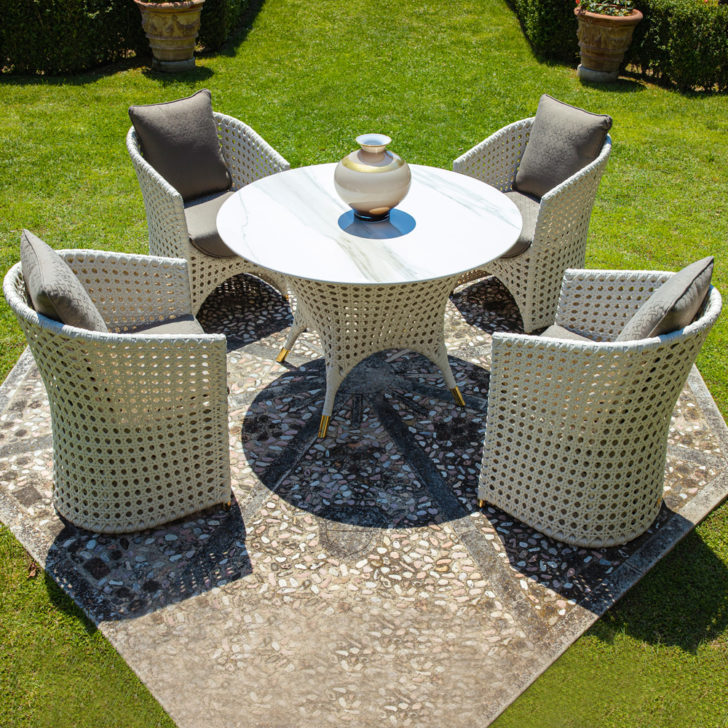 Rattan Style Outdoor Marble Dining Set
