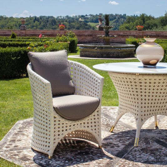 Rattan Style Outdoor Marble Dining Set