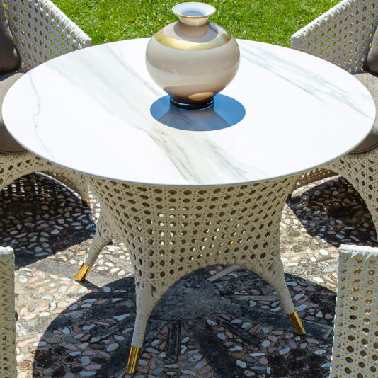 Rattan Style Outdoor Marble Dining Set