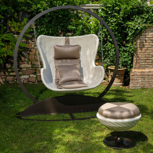 Rattan Style Winged Outdoor Swinging Armchair