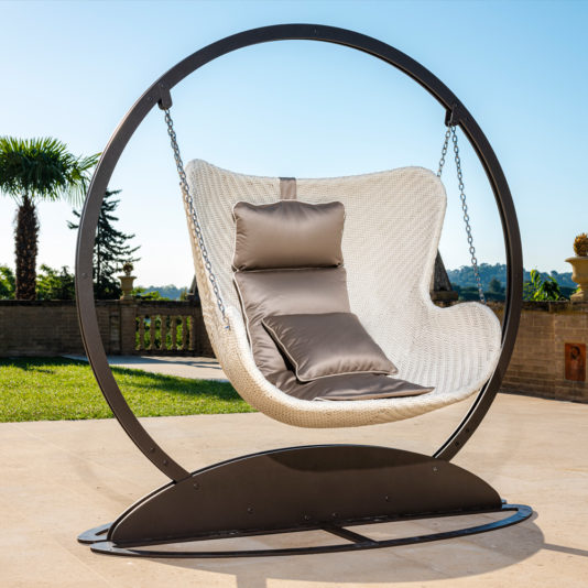 Rattan Style Winged Outdoor Swinging Armchair