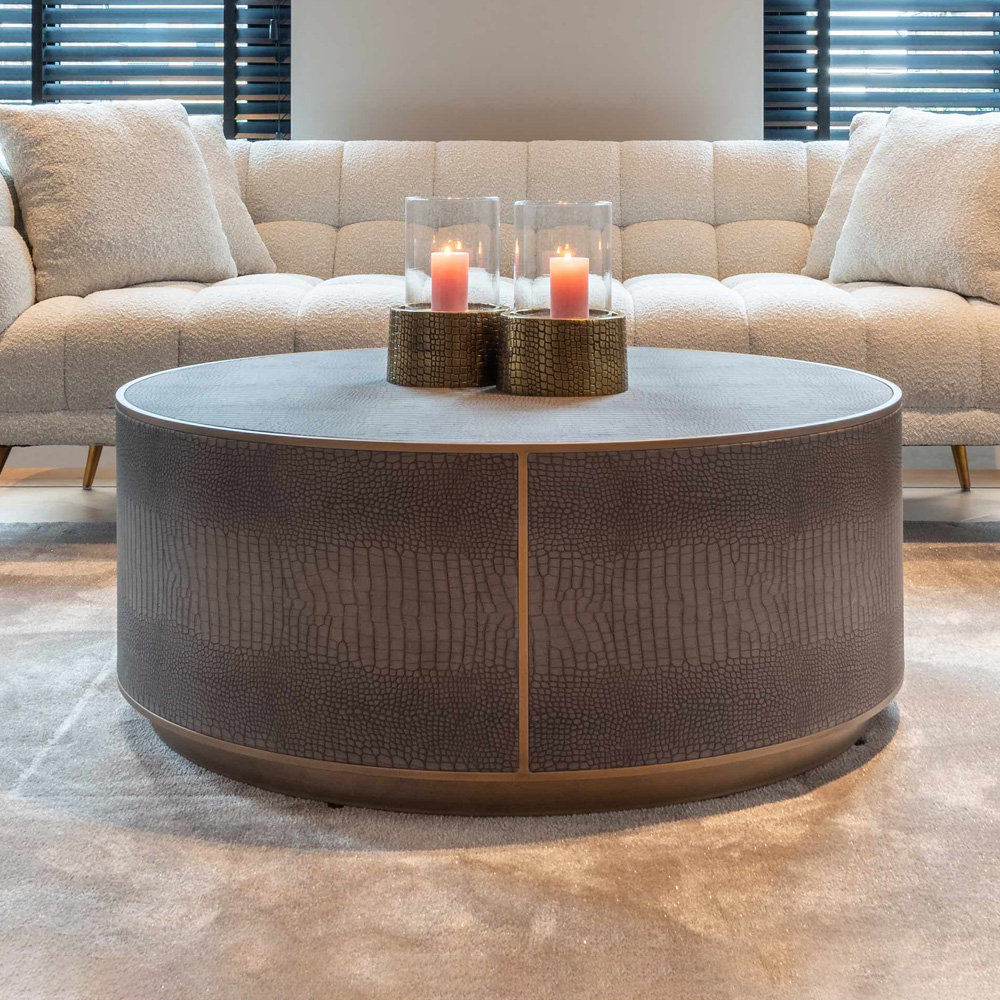 Faux Leather Round Coffee Table