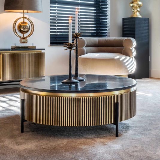 Ribbed Design And Black Marble Coffee Table