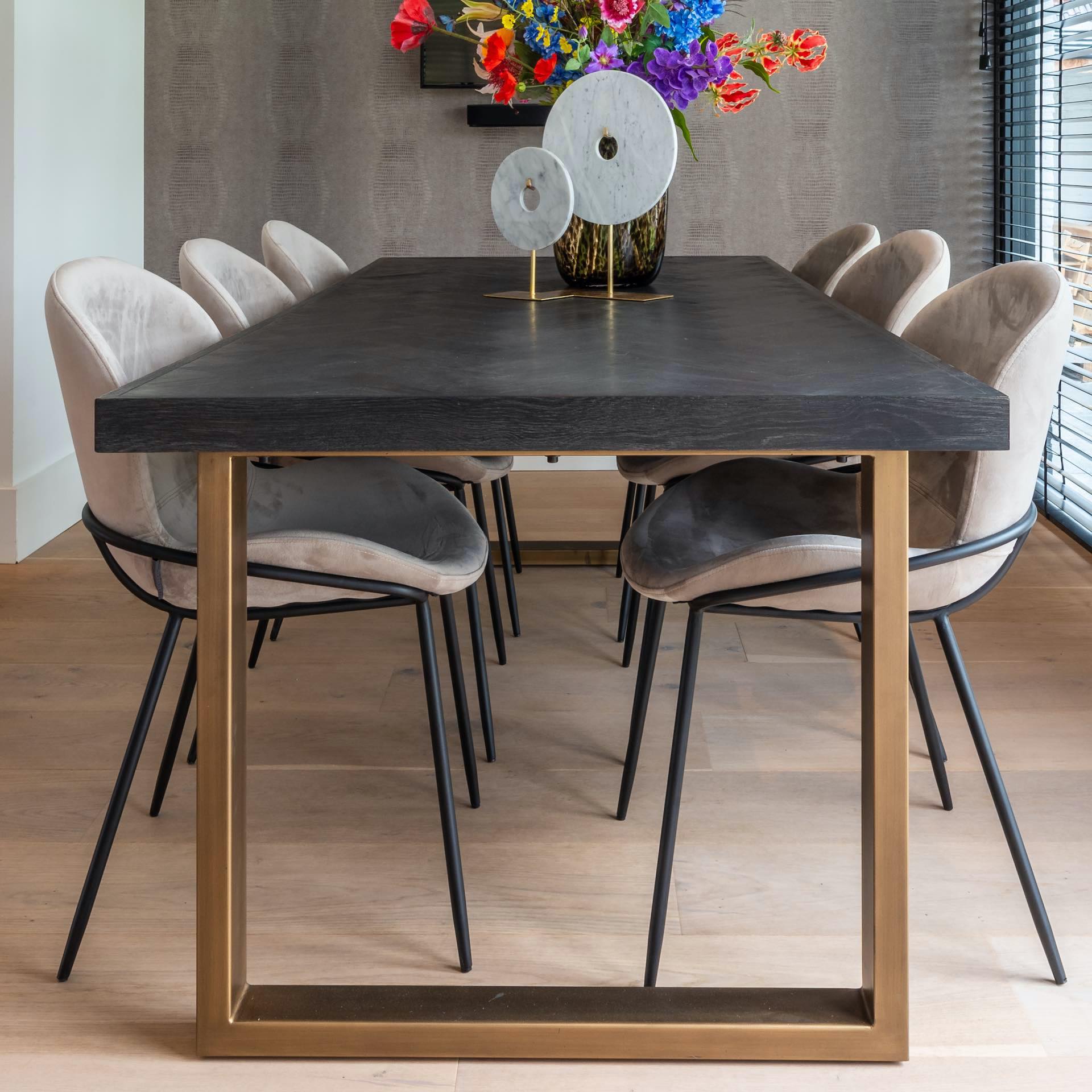 Black Oak And Brushed Gold Effect Dining Table