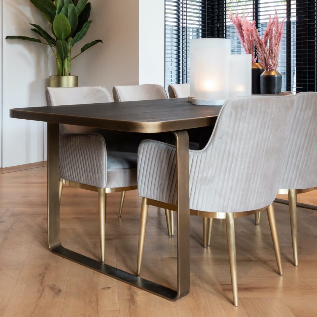 Brushed Gold Effect And Black Oak Dining Table