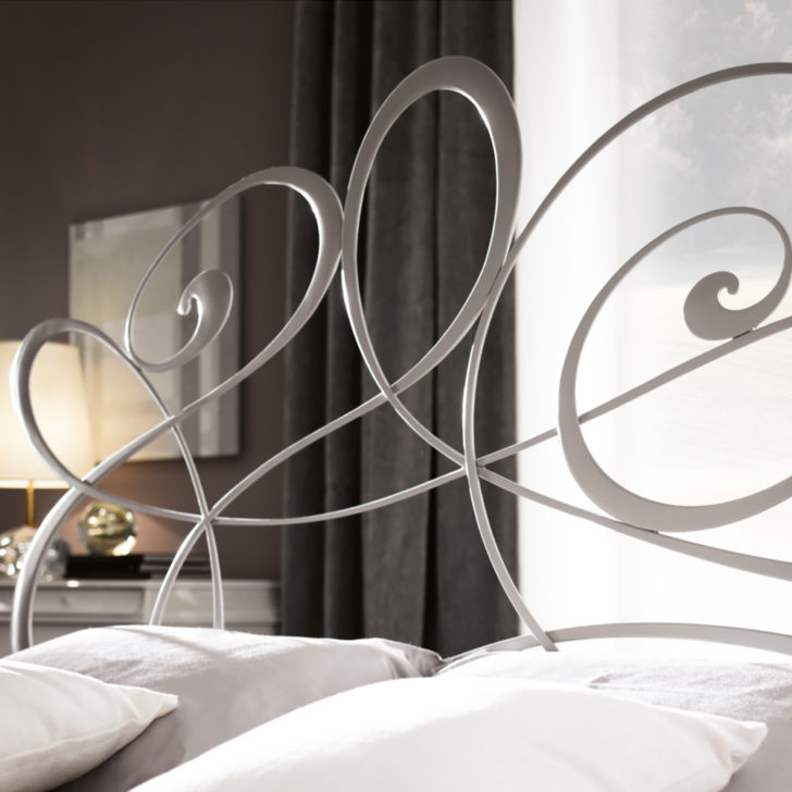 Contemporary Iron Bed With Swirl Headboard