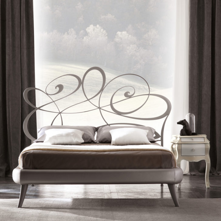 Contemporary Iron Bed With Swirl Headboard