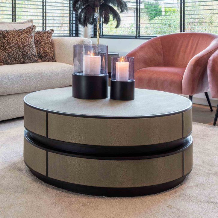 Round Faux Leather Coffee Table, Round Faux Leather Coffee Table