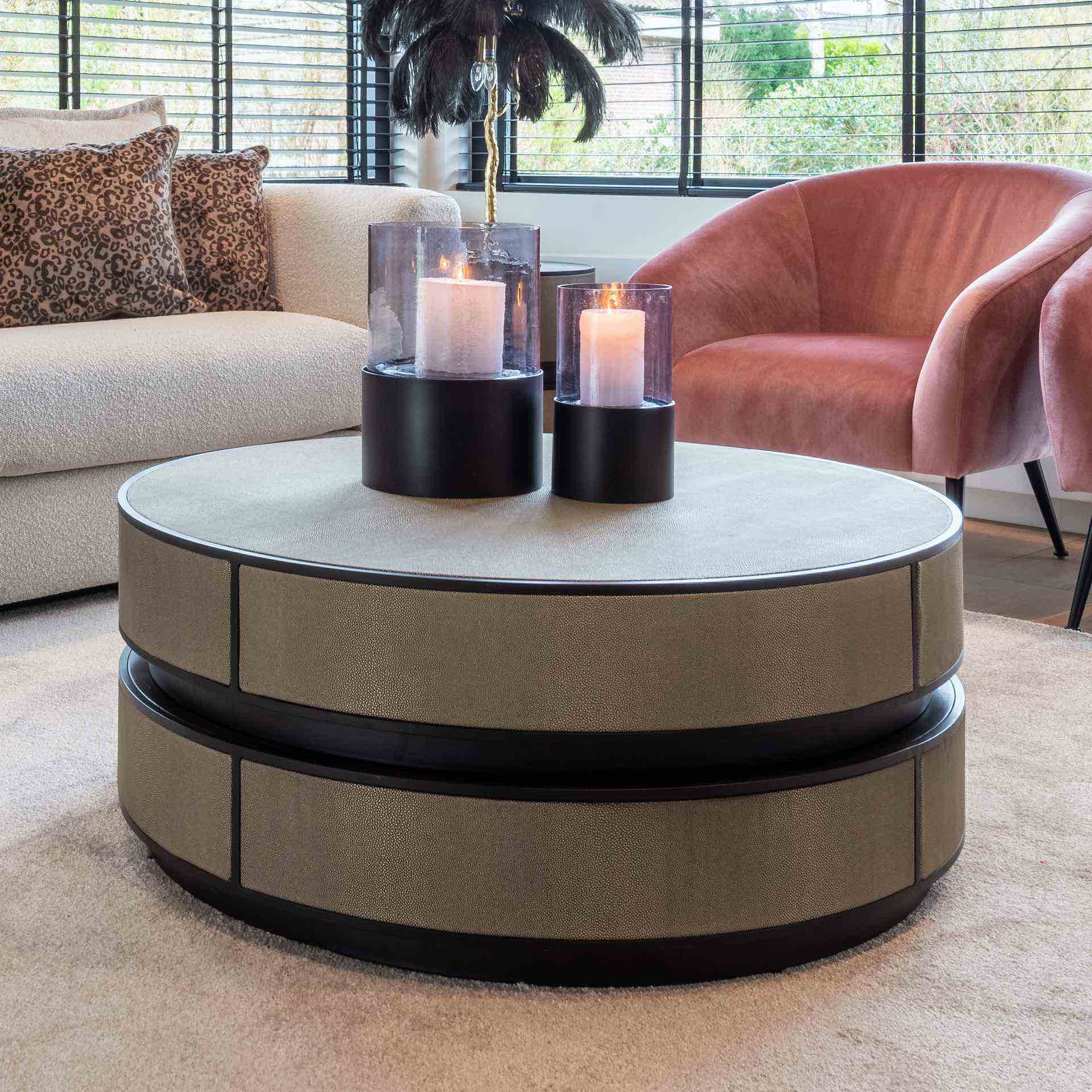 Round Faux Leather Coffee Table
