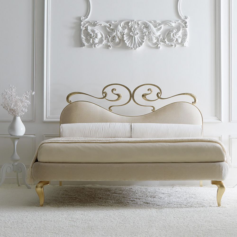Upholstered Gold Leaf Swirls Bed