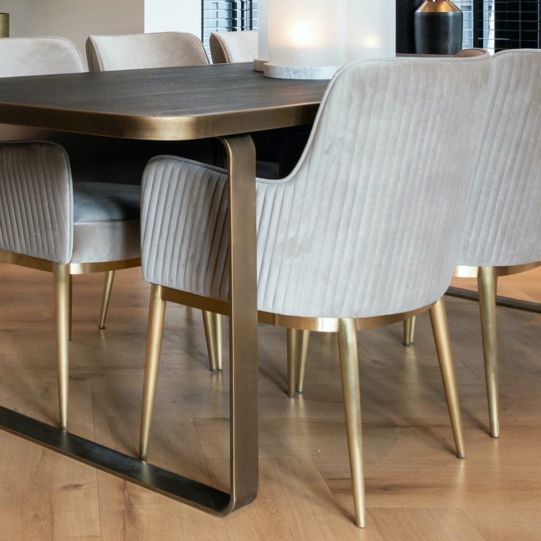 Velvet And Brushed Gold Finish Dining Chair