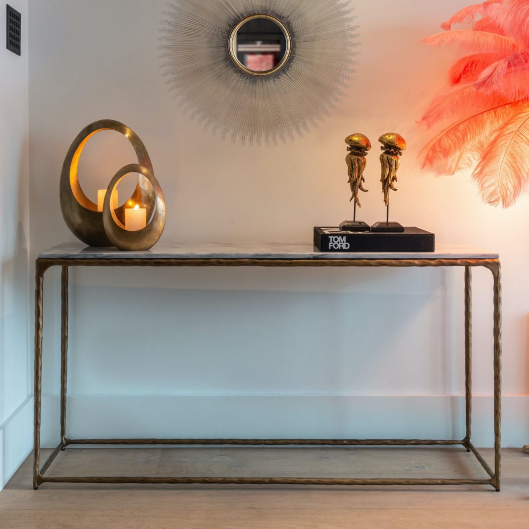 White Marble And Gold Finish Console Table