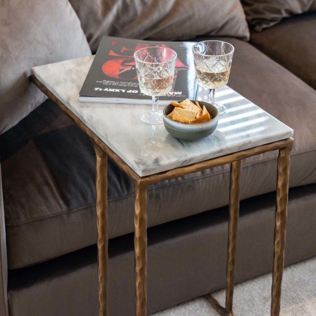 White Marble And Gold Finish Over Sofa Side Table