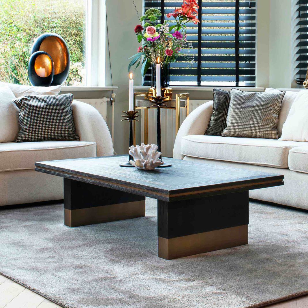 Brushed Gold Effect And Black Oak Coffee Table