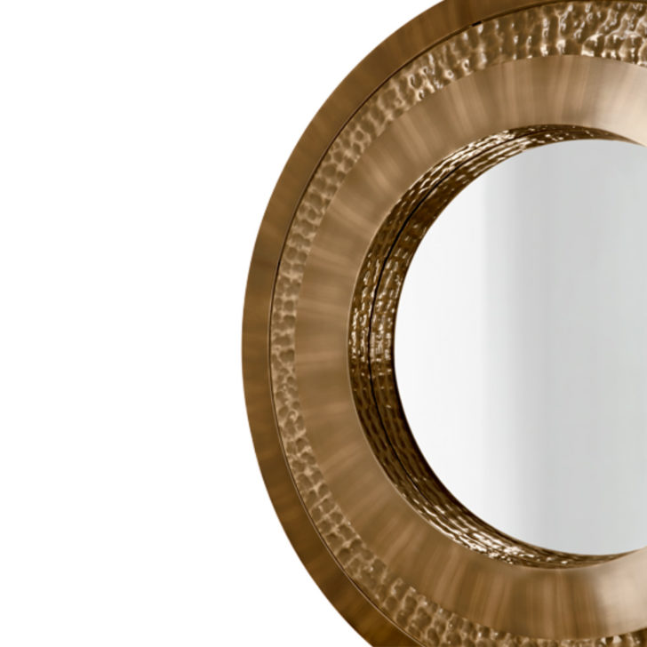 Modern Round Hammered Brass Mirror