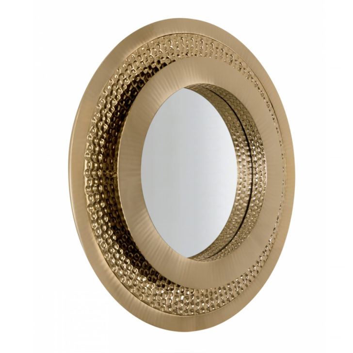 Modern Round Hammered Brass Mirror